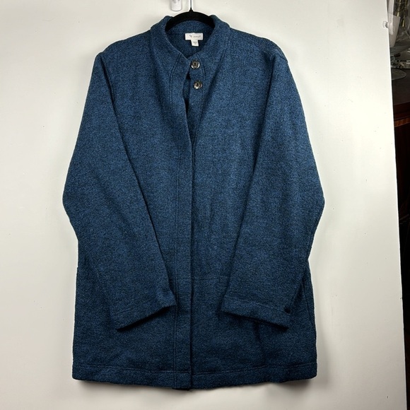 J. Jill Pure Jill Jacket Coat Size M Womans Blue Wool Blend Snap Buttons Pockets - Picture 9 of 15